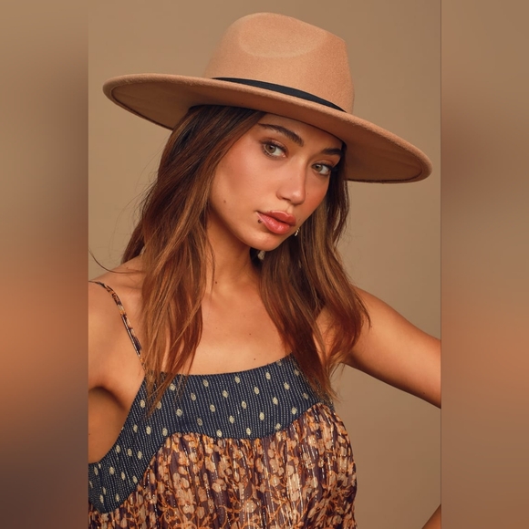 "So Many Words" LULUS Tan Fedora Structured Wide Brim Bohemian Hat (NWT) - Picture 16 of 16